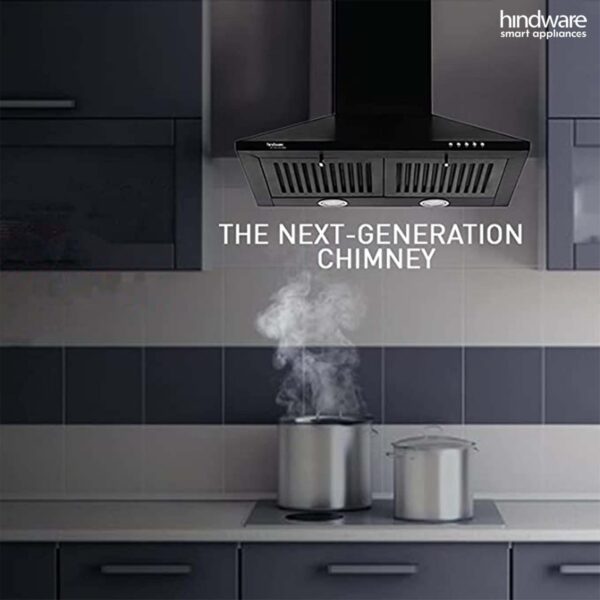 Hindware Smart Appliances | Marvia 60 cm Chimney | 1000 CMH | Pyramid | Push Button | Efficient Dual LED Lamps and Double Baffle Filter | 5 Yrs Warranty on Motor & 2 Yrs on Product (Black) - Image 5