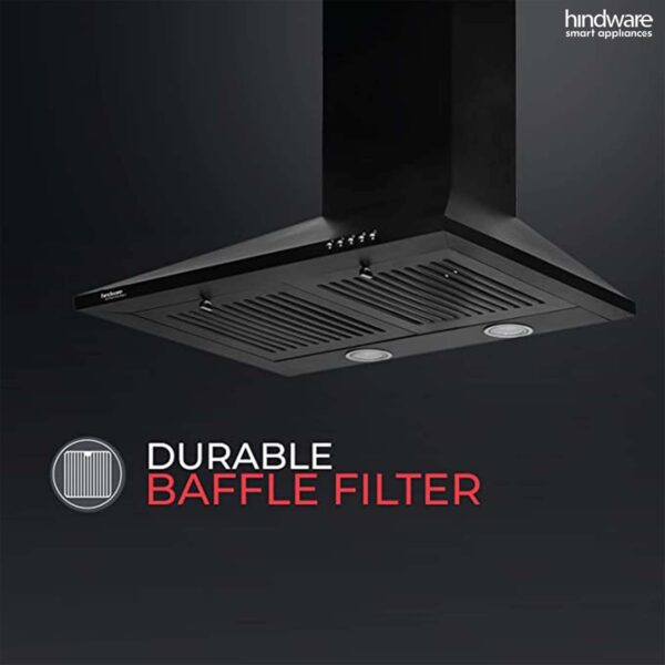 Hindware Smart Appliances | Marvia 60 cm Chimney | 1000 CMH | Pyramid | Push Button | Efficient Dual LED Lamps and Double Baffle Filter | 5 Yrs Warranty on Motor & 2 Yrs on Product (Black) - Image 2