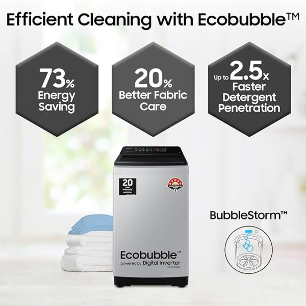 Samsung 8 kg, 5 star, Eco Bubble Tech, Digital Inverter Motor, Soft Closing Door, Fully-Automatic Top Load Washing Machine (WA80BG4441BGTL, Light Gray - Image 3