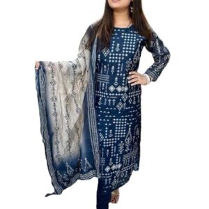 Brand: GoSriKi GoSriKi Women's Rayon Blend Straight Printed Kurta with Pant & Dupatta
