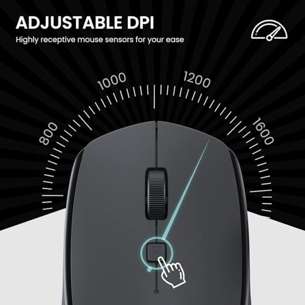 Portronics Toad 23 Wireless Optical Mouse with 2.4GHz, USB Nano Dongle, Optical Orientation, Click Wheel, Adjustable DPI(Black) - Image 2