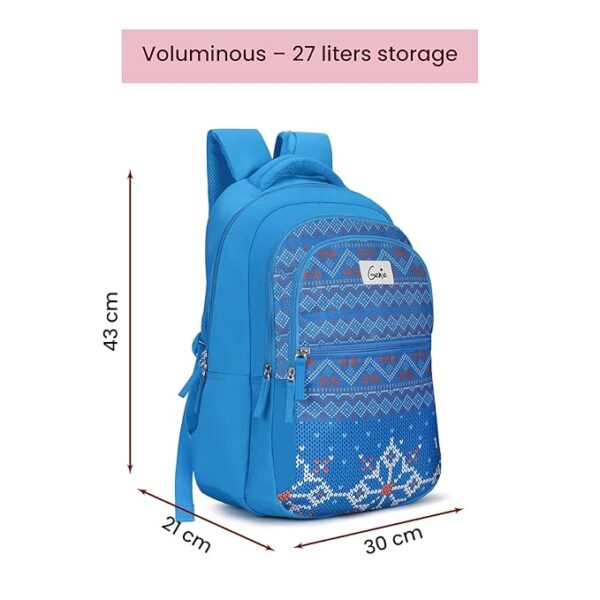 Genie Tess School Bag for Girls. Blue, 3 zips, Stylish & Trendy College Bags for Girls, Water Resistant, Lightweight Bags for Office, Travelling. 36 litres. 19" - Image 6