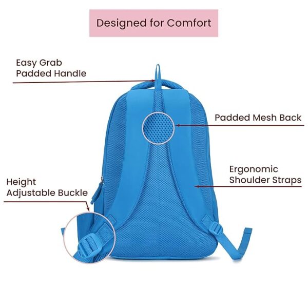 Genie Tess School Bag for Girls. Blue, 3 zips, Stylish & Trendy College Bags for Girls, Water Resistant, Lightweight Bags for Office, Travelling. 36 litres. 19" - Image 5