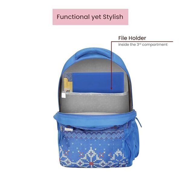 Genie Tess School Bag for Girls. Blue, 3 zips, Stylish & Trendy College Bags for Girls, Water Resistant, Lightweight Bags for Office, Travelling. 36 litres. 19" - Image 4